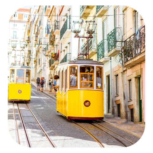 two yellow trams